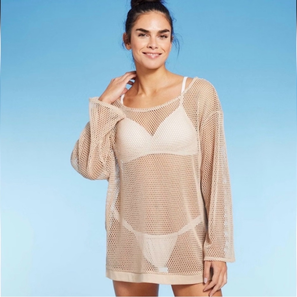 Shade & Shore mesh knit cover up top beige